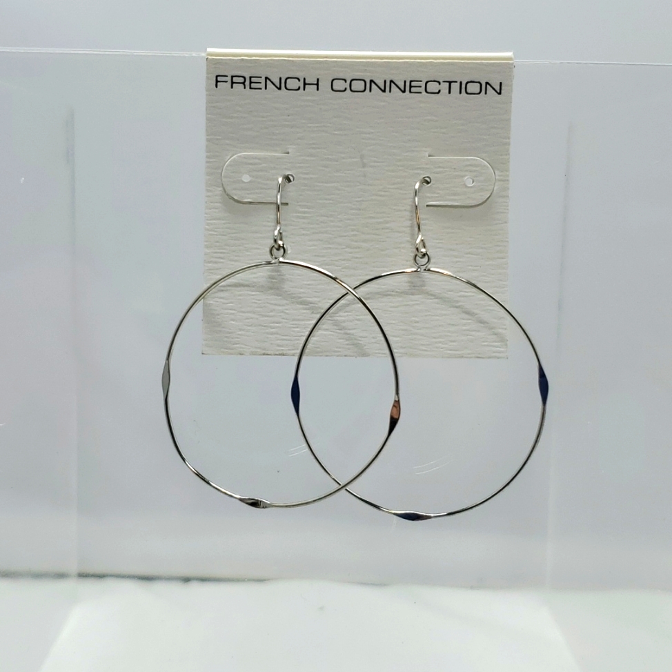 French Connection Rhodium Silver Small Flattened Hoop Earring 14$